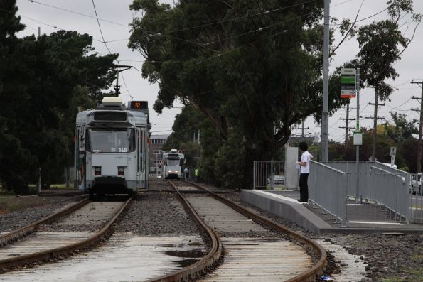 Route 82 terminating at the end of the reserved track in Maribyrnong, due to platform stop construction work at the Footscray terminus