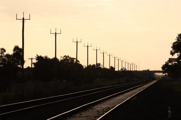 Unused power lines beside the tracks at Ardeer