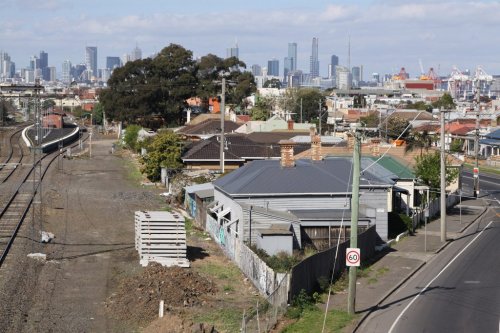 Buckley Street triangle viewed from the railway footbridge