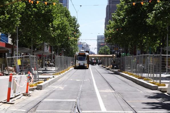 New tram stop *still* under construction on Swanston Street outside Melbourne Central