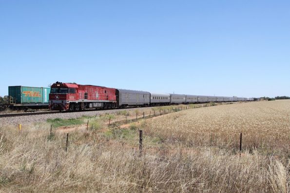 Almost home: NR75 leads the Adelaide-bound Ghan through Two Well