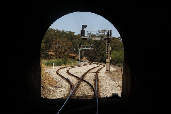 Exiting the Eden Hills Tunnel on the down, the crossing loop up ahead