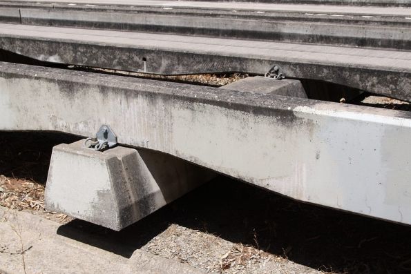 Detail of the O-Bahn guideway track, two lengths of running track bolted to the crosshead beams, which are attached to piles