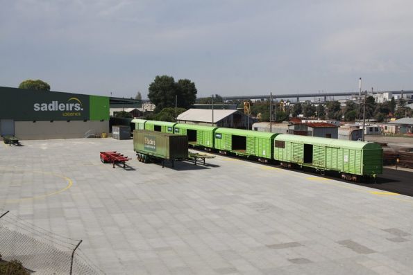 Rake of RLSY louvre vans in the recently opened Sadleirs Logistics siding at Spotswood