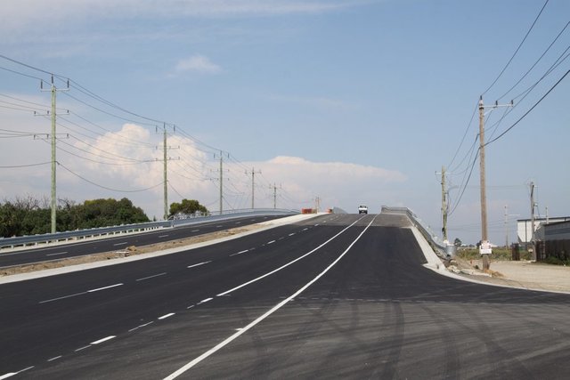 Looking west over the completed bridge