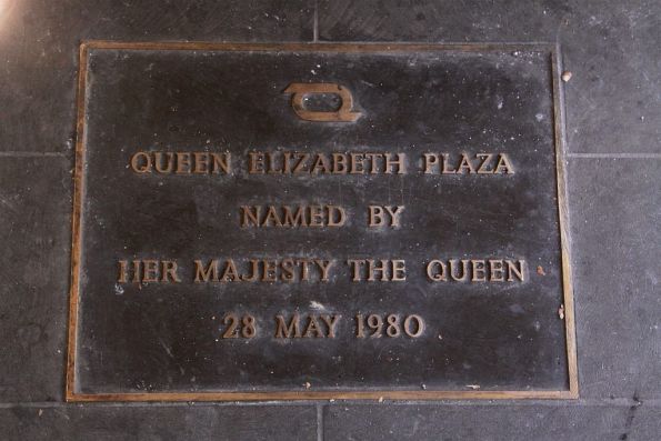 Plaque marking the naming of 'Queen Elizabeth Plaza' by Her Majesty The Queen on 28 May 1980