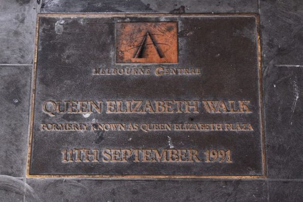 Plaque marking the renaming of 'Queen Elizabeth Plaza' as 'Queen Elizabeth Walk' on 11th September 1991