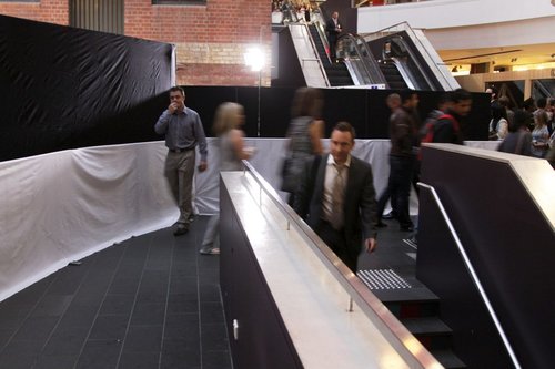 Narrow pathway to access Melbourne Central station, due to a film premiere