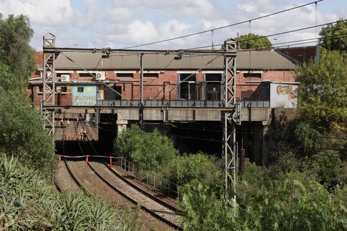 Eastern side of the shops over the railway tracks at Nicholson Street