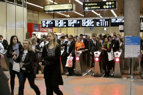 Barriers locked in the open position at Flagstaff station for morning peak