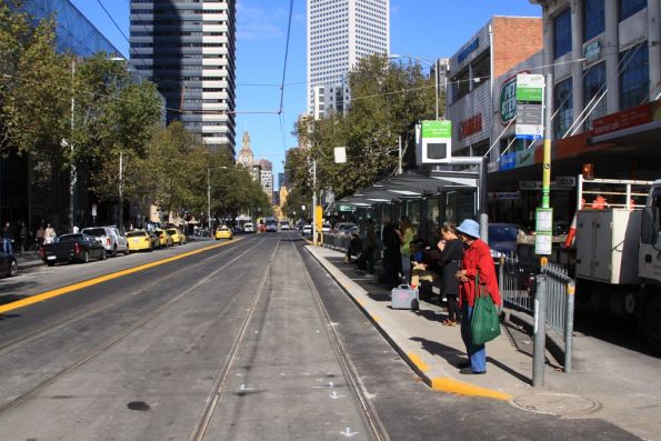 Tram stop on Elizabeth Street at La Trobe Street