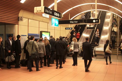 Morning queue for the escalators at Flagstaff platform 3 and 4