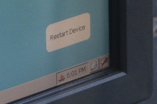 Bottom right-hand corner of a Tram Driver Console screen, running Windows CE