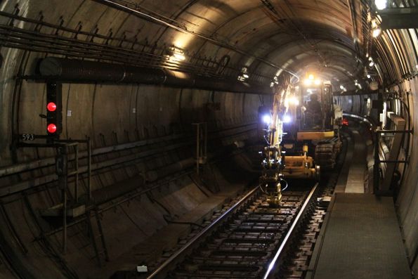 Rerailing work in the Northern Loop between Parliament and Melbourne Central stations