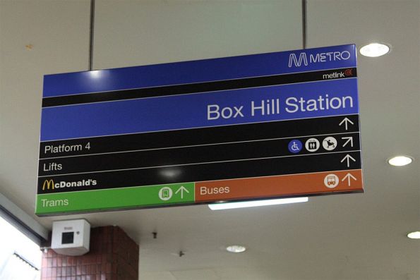 McDonald's logo featured on the Metlink signage at Box Hill Station