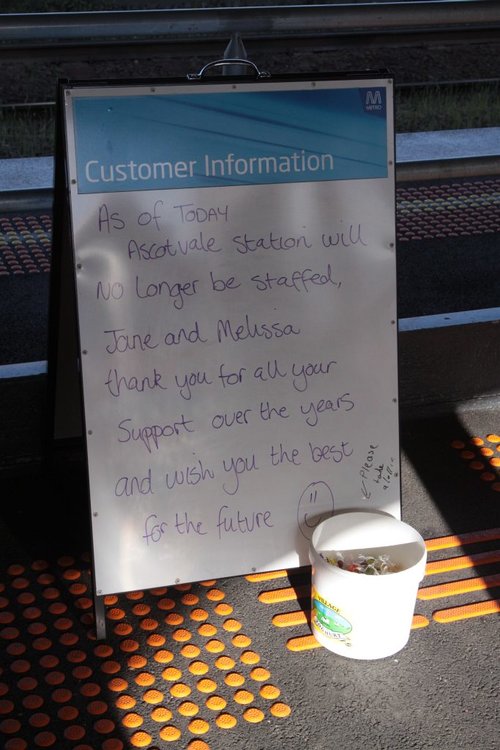 Farewell message from the station staff at Ascot Vale station