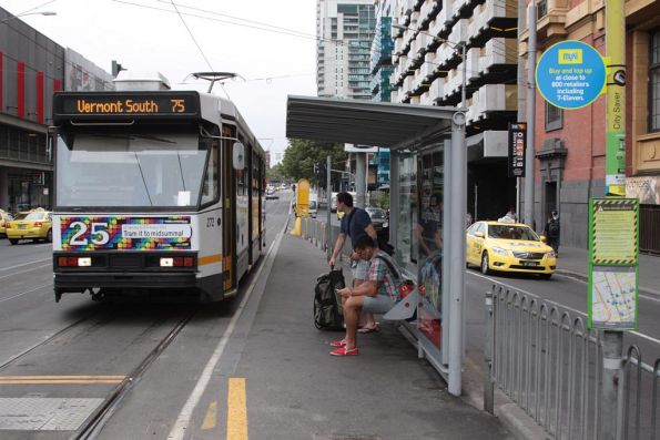 A2.272 heads south on Spencer Street at Bourke with a route 75 service