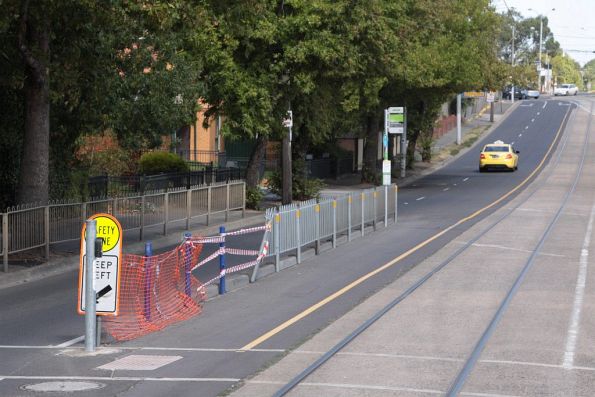 'Safety' zone at stop 30 on route 57: Epsom Road at Flemington Drive