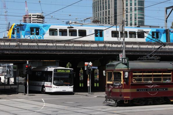 All three modes of public transport in Melbourne - train, tram and bus