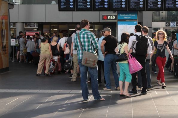 Friday night, and V/Line at Southern Cross has a massive ticket queue as per normal