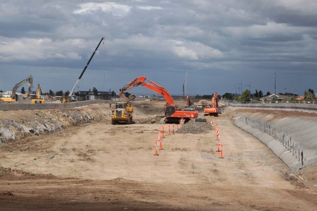 Looking south from Ballan Road over the future station site