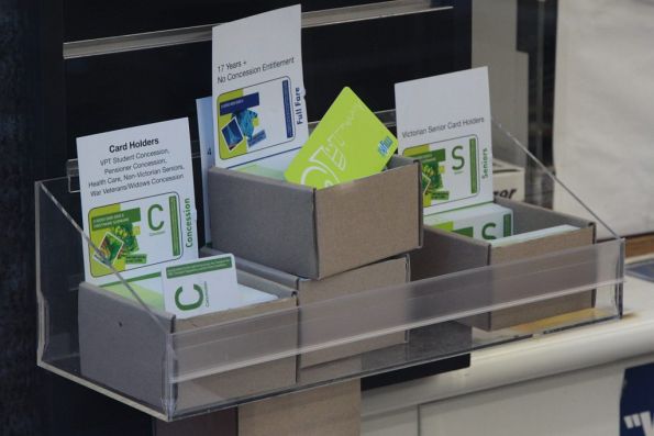 Full fare, concession and seniors Myki cards for sale at a 7-Eleven store