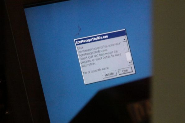 Windows error message displayed on a Myki tram driver console