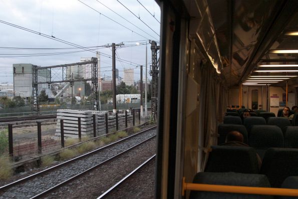 Looking out the open door outside North Melbourne station