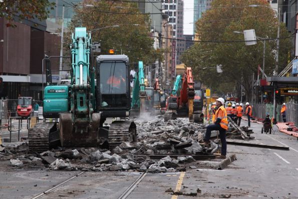 Breaking up the concrete tracks at Elizabeth and Lonsdale Streets