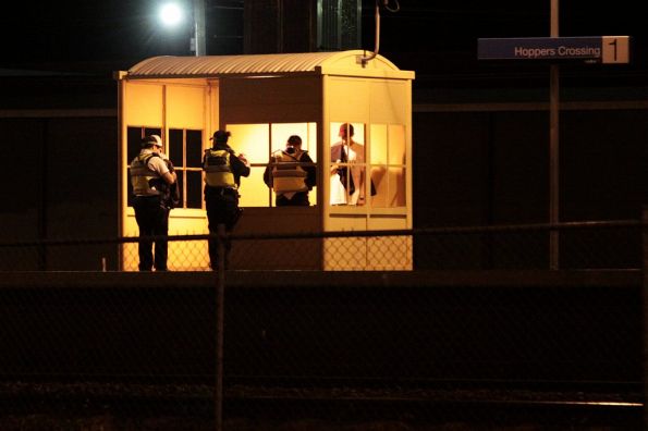  Protective Services Officers search two scruffy looking youths at Hoppers Crossing station