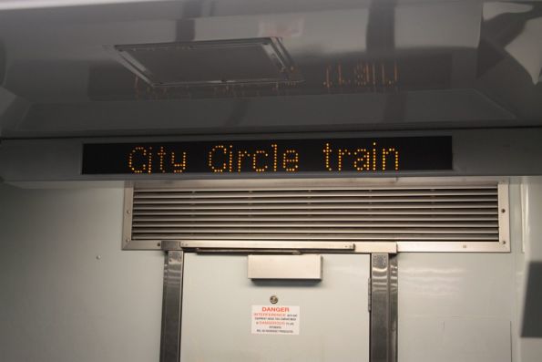 'City Circle train' on the internal PIDS of a Comeng train