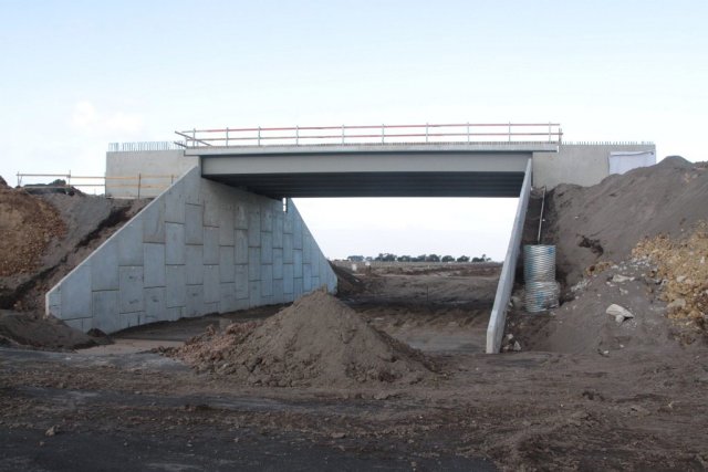 Almost completed road over rail overbridge at Tarneit Road