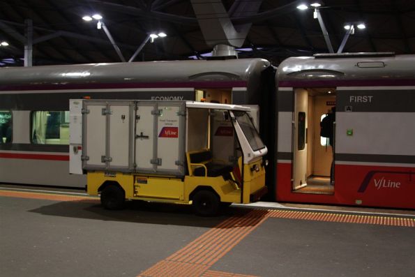 Electric truck delivering catering supplies to the buffet in the BRN carriage