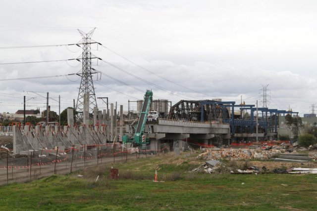 Looking east towards the river bridge, much of the approach embankment still be created