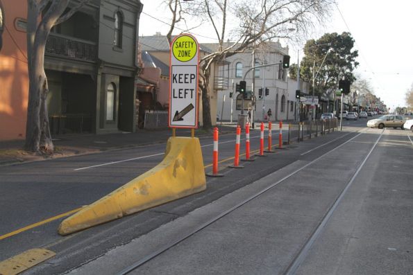 Recently extended tram safety zones on Nicholson Street in Fitzroy North