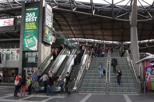 With spring racing season upon us, advertising for bookmaker 'Bet365' covers Southern Cross Station