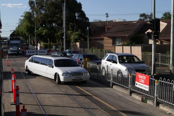 Tram stop 30 on Epsom Road closed, to create an extra lane for cars leaving Flemington Racecourse