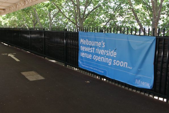 Banner alongside platform 10, announcing the new riverside cafe to be opened soon