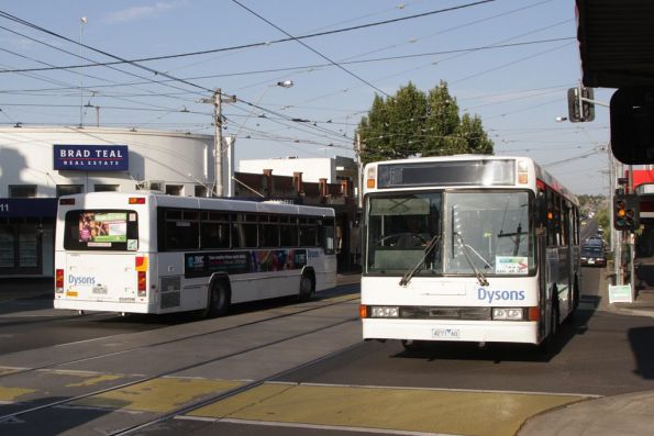 Dysons buses 4271AO and 4272AO on route 82 replacement service pass at Maribyrnong and Union Roads