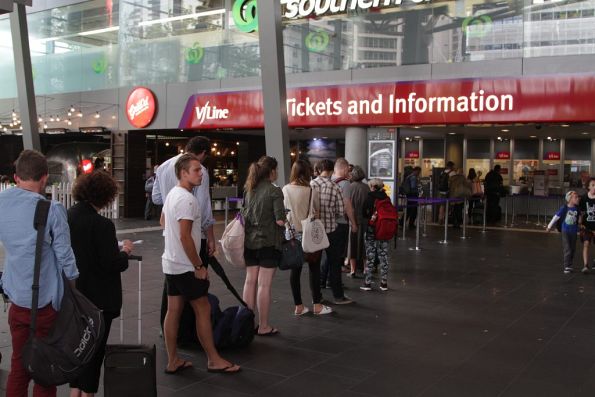 The usual Friday afternoon ticket queue at Southern Cross Station