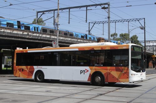 PTV liveried Transdev bus #423 rego 7523AO at William and Flinders Street