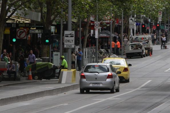 Confused motorist also decided to follow the taxi through the Swanston and Bourke tram stop