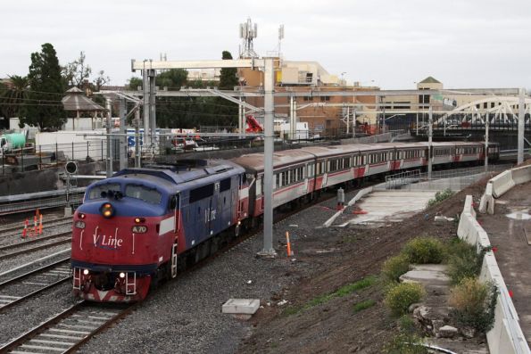 A70 arrives into Footscray with an up Bacchus Marsh service