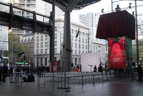 Stage, seats and lighting all set up ready for the unveiling of the Water Tower Clock