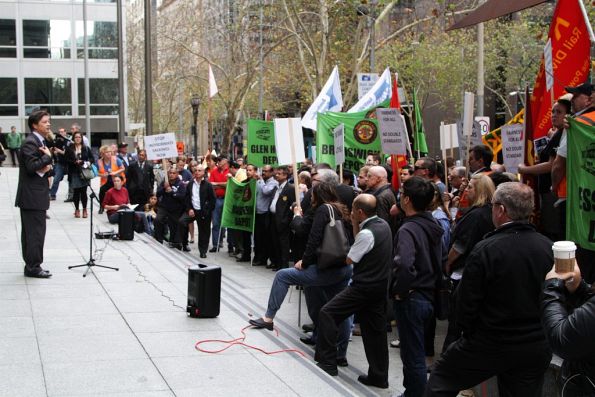 'Shadow Minister for Road Safety and the TAC' Luke Donnellan addresses the RTBU rally outside the Yarra Trams office