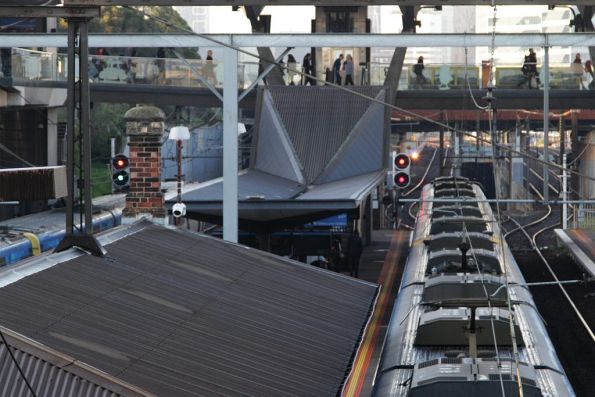 Two trains waiting to enter the City Loop at North Melbourne