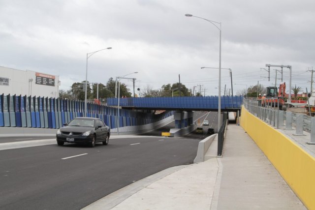 Completed road under rail grade separation on the Sunbury line at Anderson Road