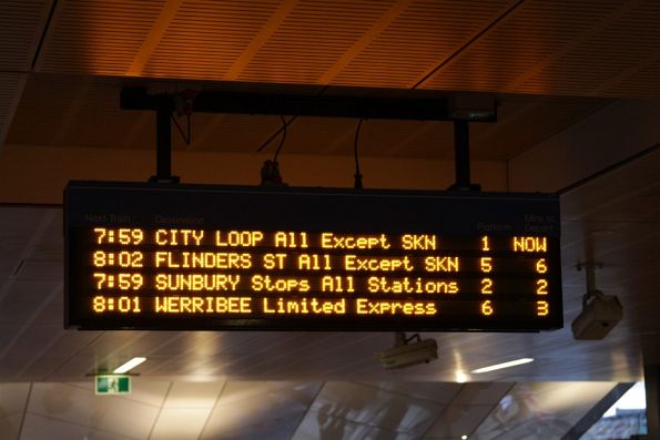 Six platforms at Footscray station, yet passengers are only told the next four trains!