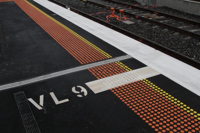 'VL9' - nine-car VLocity set stopping mark on the RRL platform at Footscray