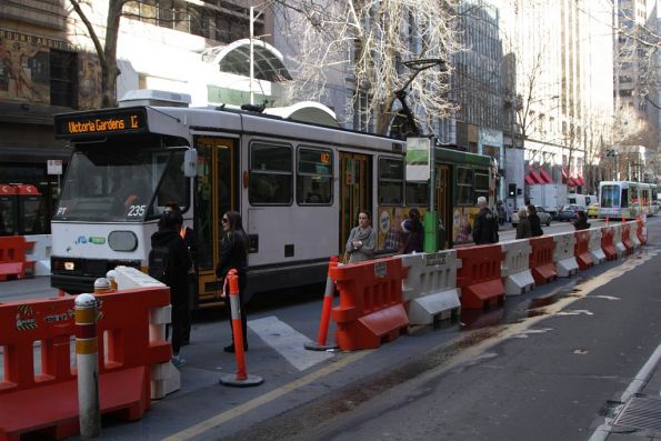 Trams use a temporary stop while platform resurfacing works are completed at Collins and Swanston Street